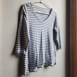 J. Jill Striped 100% PIMA Cotton V-Neck Jersey Size Petite Small